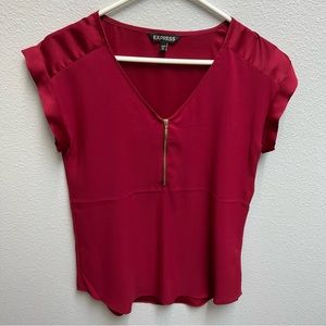 Express Wine Red V-neck Zip Up Gramercy Top - XS